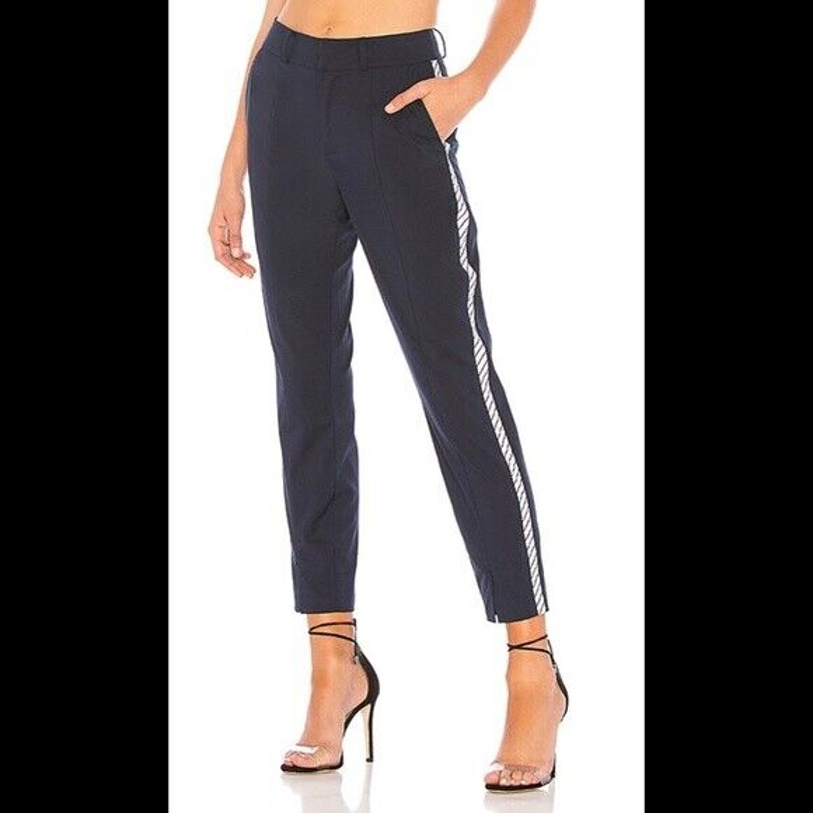 Joie Brookley Side Stripe Cotton Blend Solid Pants In Midnight New Women's 10